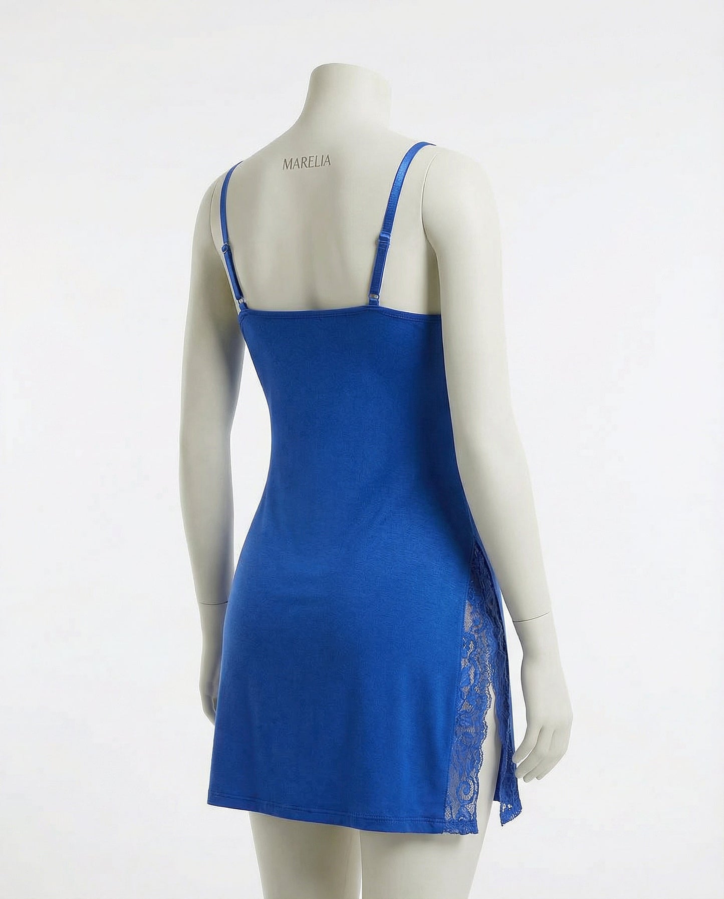 Blue Lace Trim Chemise With High Side Slits - Marelia