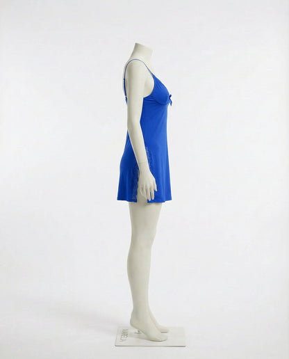 Blue Lace Trim Chemise With High Side Slits - Marelia