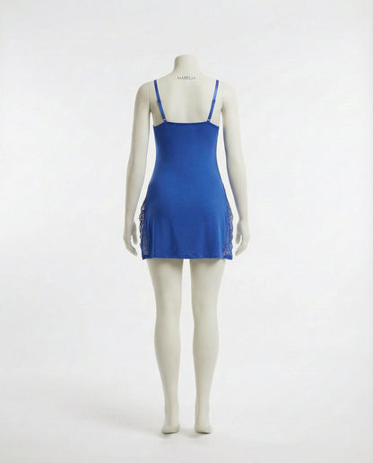 Blue Lace Trim Chemise With High Side Slits - Marelia