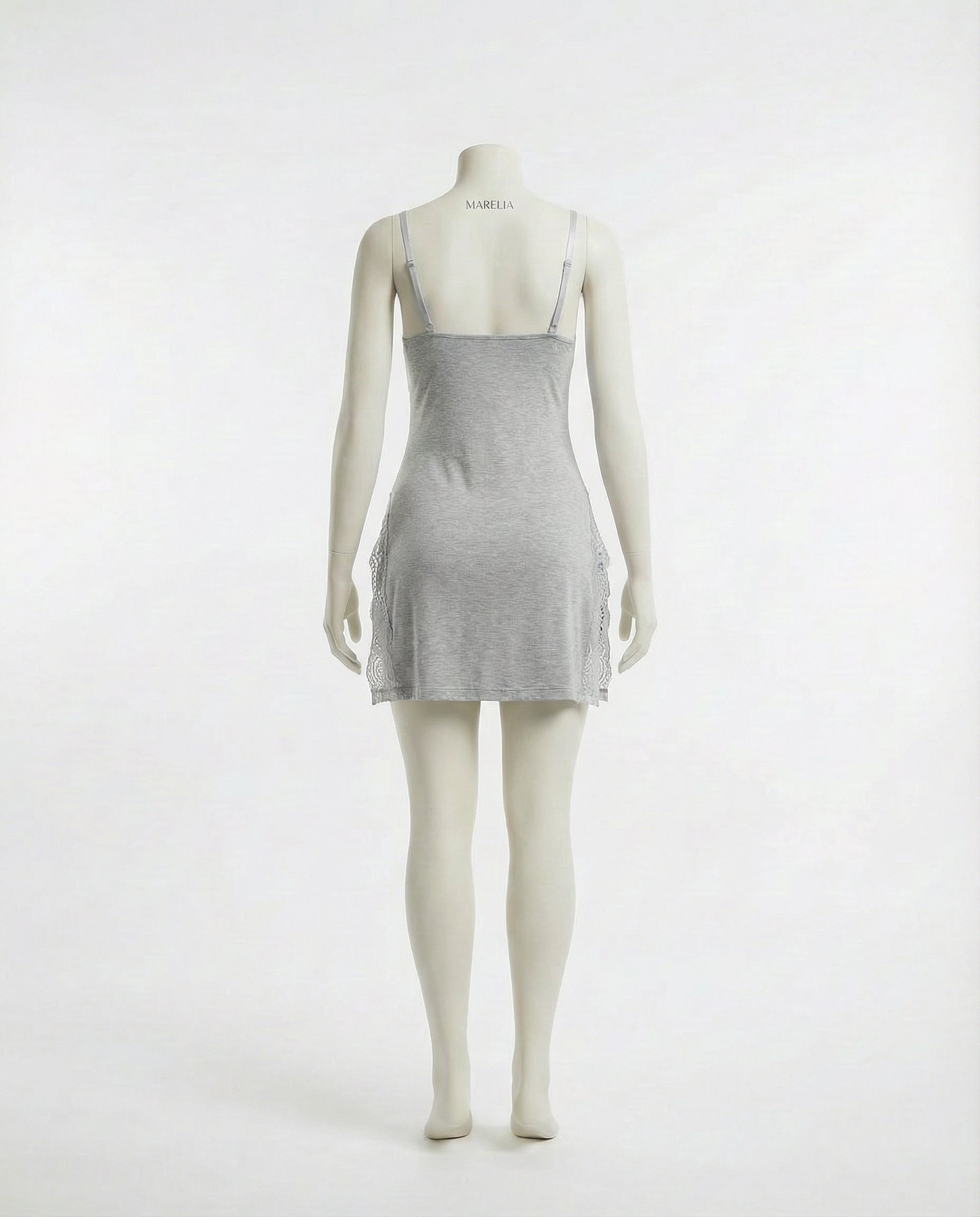 Grey Lace Trim Chemise With High Side Slits - Marelia