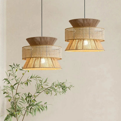 Lampa Wisząca Yudas Wabi Sabi z Rattanu - Asymetryczna Lampa do Salonu, Oświetlenie Nad Stół, Miękkie Światło LED 0