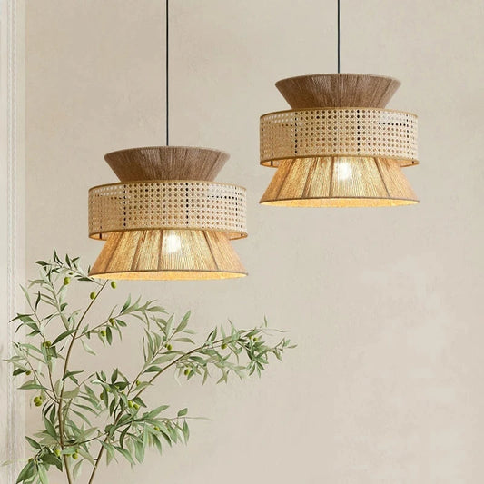 Lampa Wisząca Yudas Wabi Sabi z Rattanu - Asymetryczna Lampa do Salonu, Oświetlenie Nad Stół, Miękkie Światło LED 0