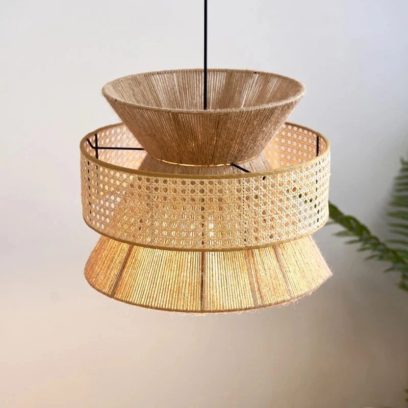 Lampa Wisząca Yudas Wabi Sabi z Rattanu - Asymetryczna Lampa do Salonu, Oświetlenie Nad Stół, Miękkie Światło LED 3