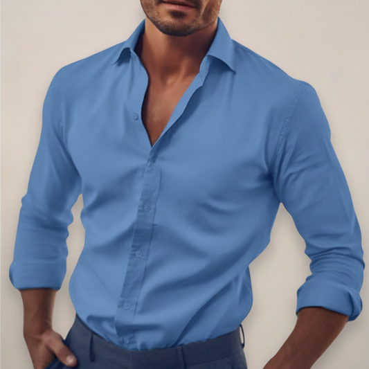 Langarm Hemd Herren | Slim Fit Business-Hemd mit Kentkragen