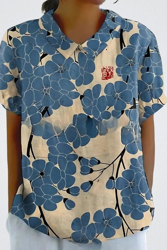 Laura | Blå Blomsterbluse