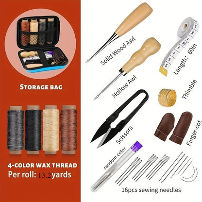 Leder-Nähset | Gewachster Faden reißfest | Präzisionsnadeln | StitchPro
