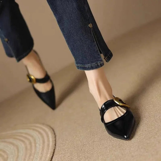 Lena | Buty Damskie Eleganckie – Skórzane Wsuwane Buty z Klamrą w Kształcie Końskiego Wędzidła