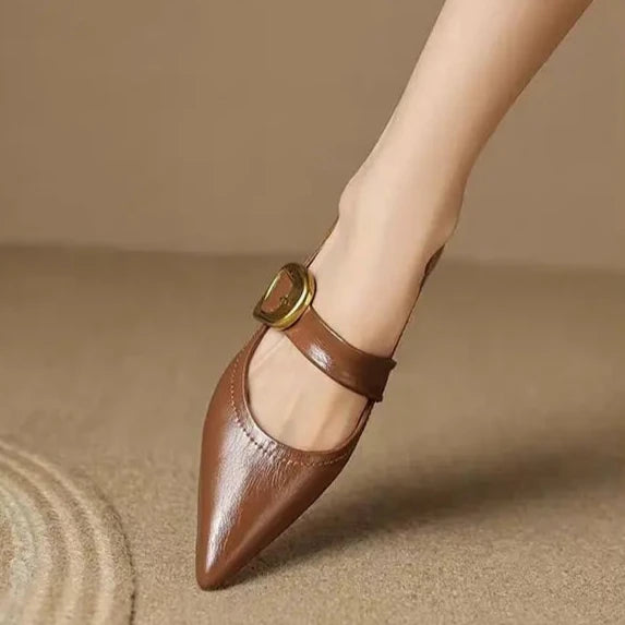 Lena | Buty Damskie Eleganckie – Skórzane Wsuwane Buty z Klamrą w Kształcie Końskiego Wędzidła