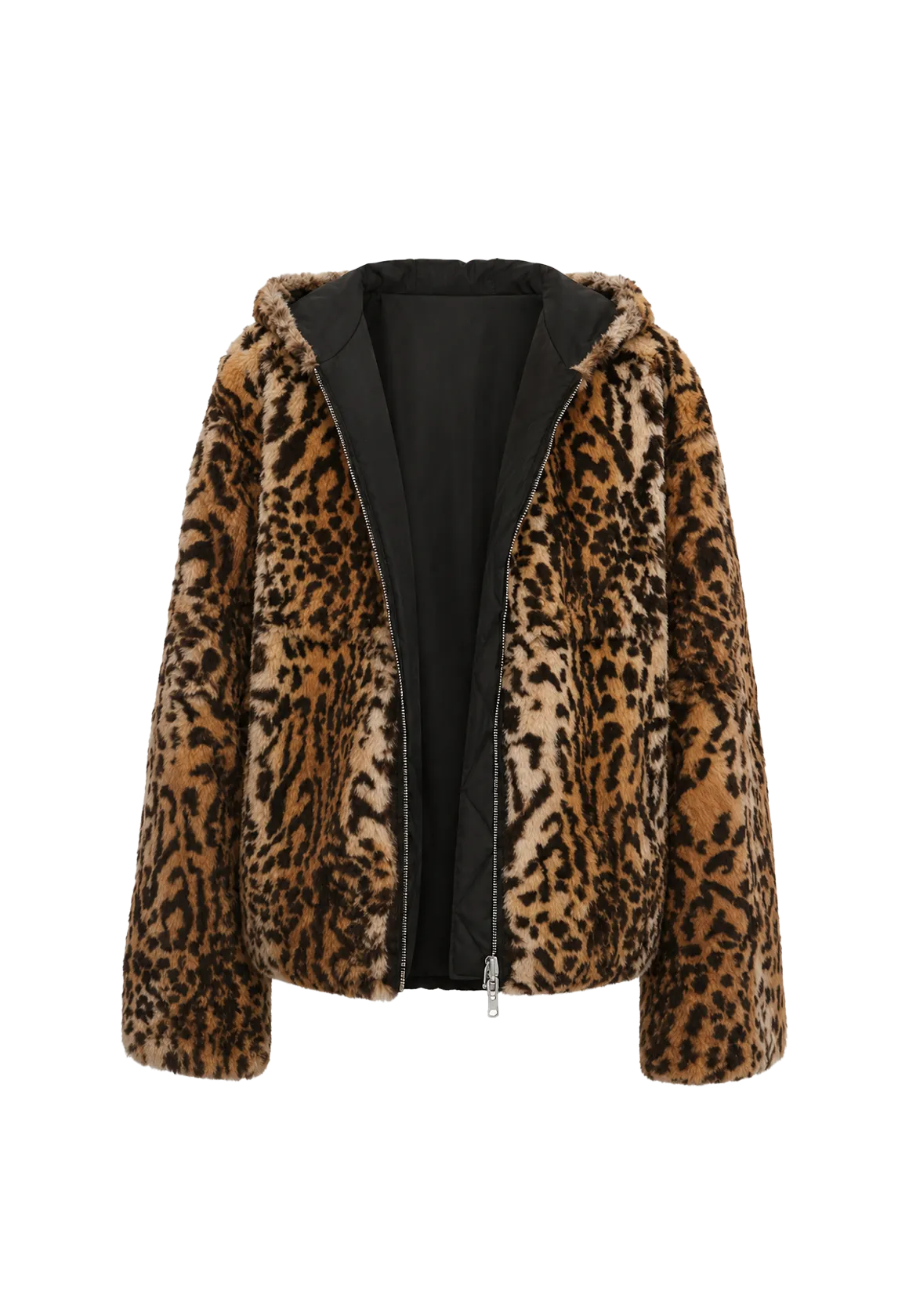 "Leopard Fantasy" Leopard Spot Print Reversible Drop Shoulder Hooded Custom Rabbit Fur Coat