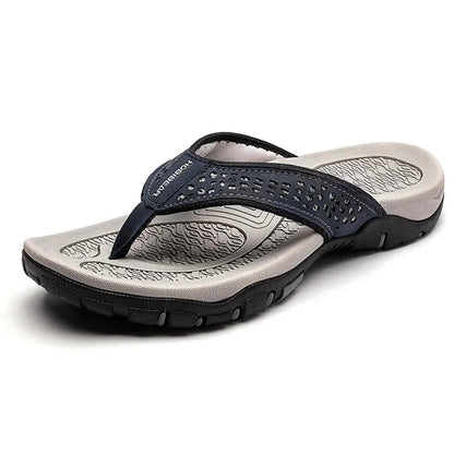 Leather Flip Flops Men’s Cushioned Rubber Sole Summer Sandals