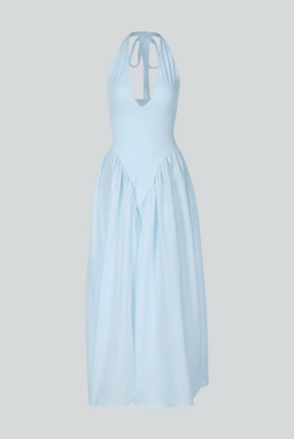 Light Blue Midi Cocktail Dress – Soft Elegant Fit for Weddings & Summer Events