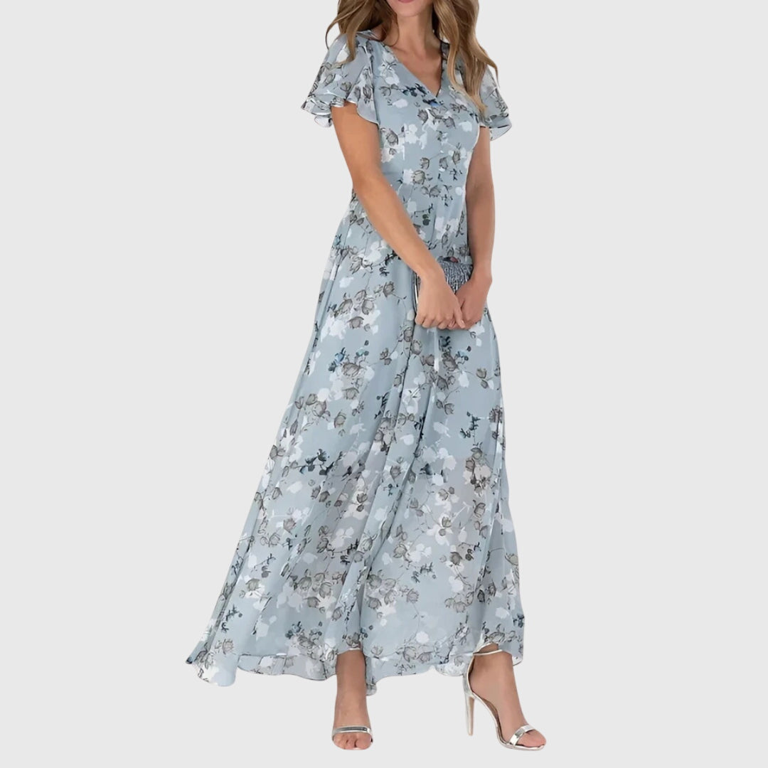 Lila | Women's Day Dress With V-Neck And Flutter Sleeves | Graceful