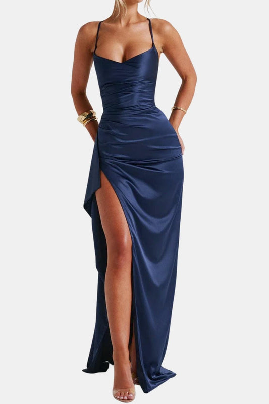 Lilia - Spaghetti Strap High Slit Evening Long Dress