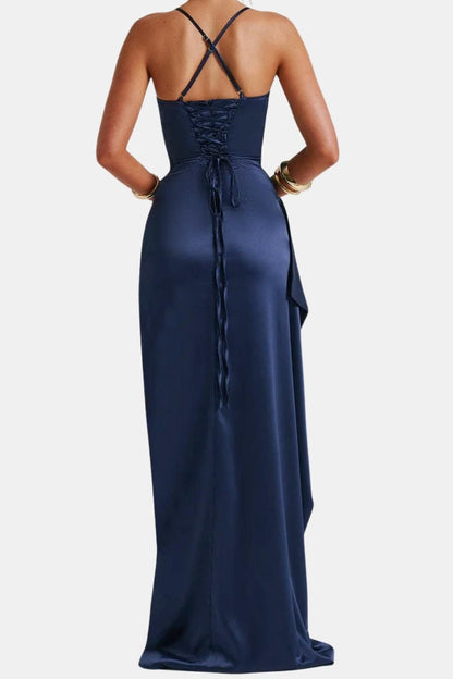 Lilia - Spaghetti Strap High Slit Evening Long Dress