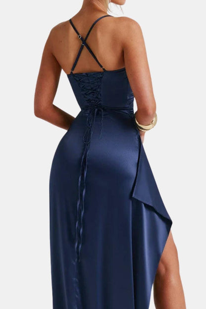 Lilia - Spaghetti Strap High Slit Evening Long Dress