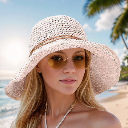 Chapeau de soleil d'été pliable pour femme – Accessoire de plage à larges bords