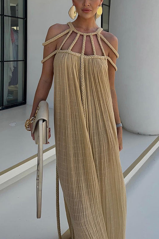 Lina Maxi Dress | Linen Blend, Draped Braids, Ankle-Length 0
