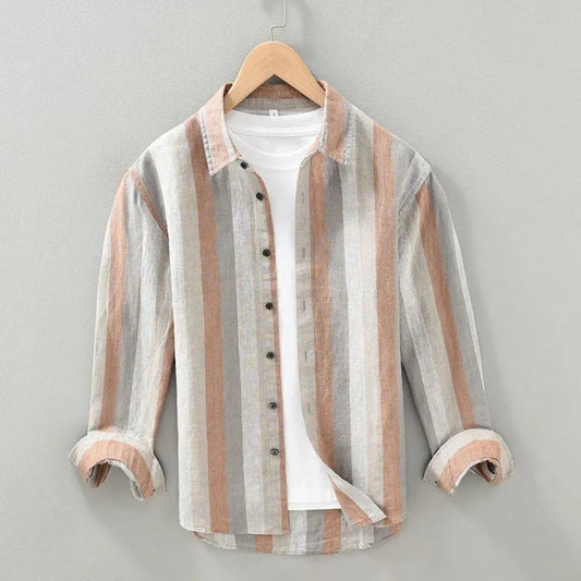 Linen Shirt For Men | Vertical Stripe | Khaki
