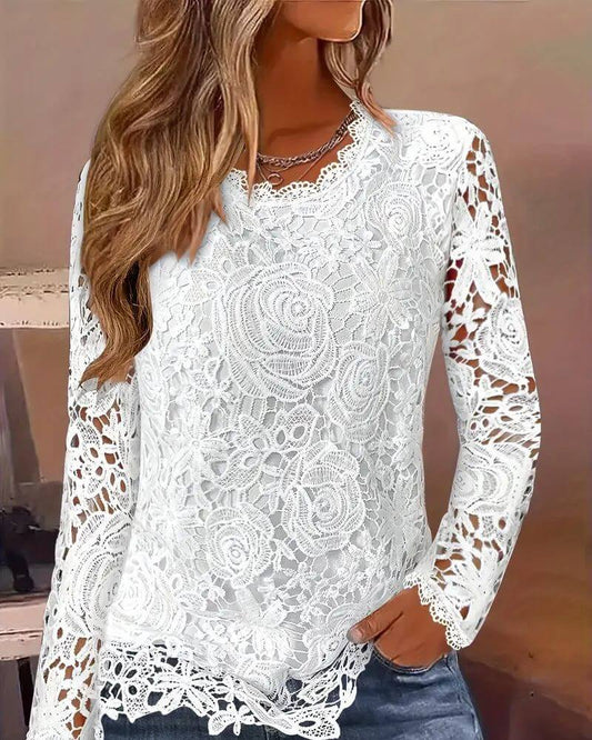 Linnea™ – Blomstrete blondegenser med lange ermer