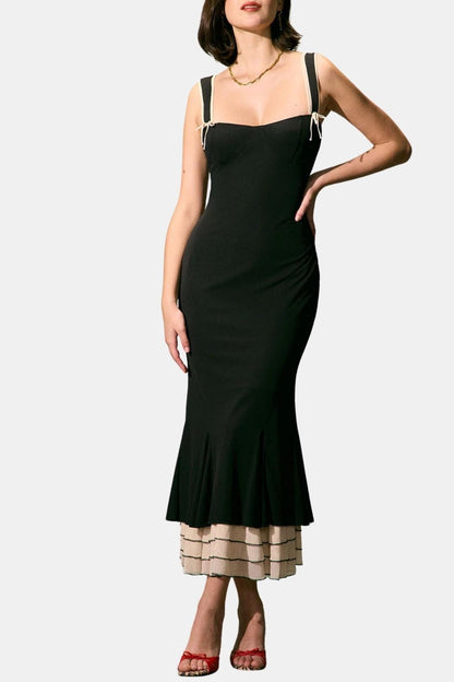 Livia – Black Sweetheart-Neck Bodycon Slip Maxi Dress