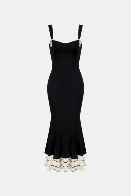Livia – Black Sweetheart-Neck Bodycon Slip Maxi Dress