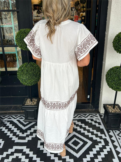 Rachel | Women’s Summer Boho V Neck Midi Dress