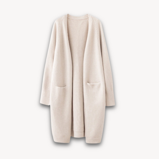 Long Open Front Cardigan | Comfortable Layering Piece-Women's Cardigans-Mykonostore-Beige-S-Mykonostore