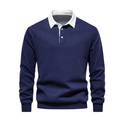 Men's Long Sleeve Polo Shirt with Contrast Collar
