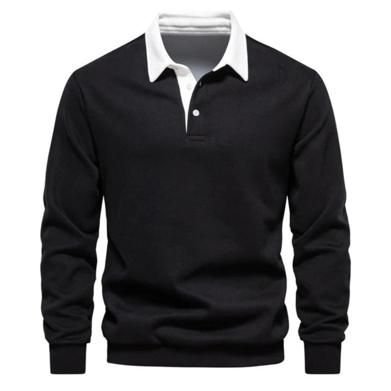 Men's Long Sleeve Polo Shirt with Contrast Collar