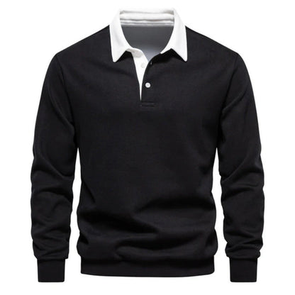 Men's Long Sleeve Polo Shirt with Contrast Collar