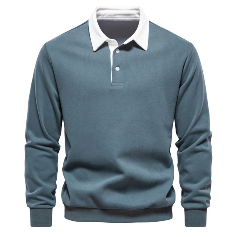 Men's Long Sleeve Polo Shirt with Contrast Collar