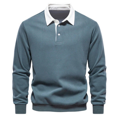 Men's Long Sleeve Polo Shirt with Contrast Collar