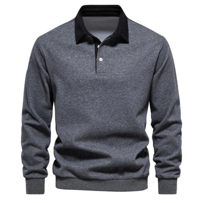 Men's Long Sleeve Polo Shirt with Contrast Collar