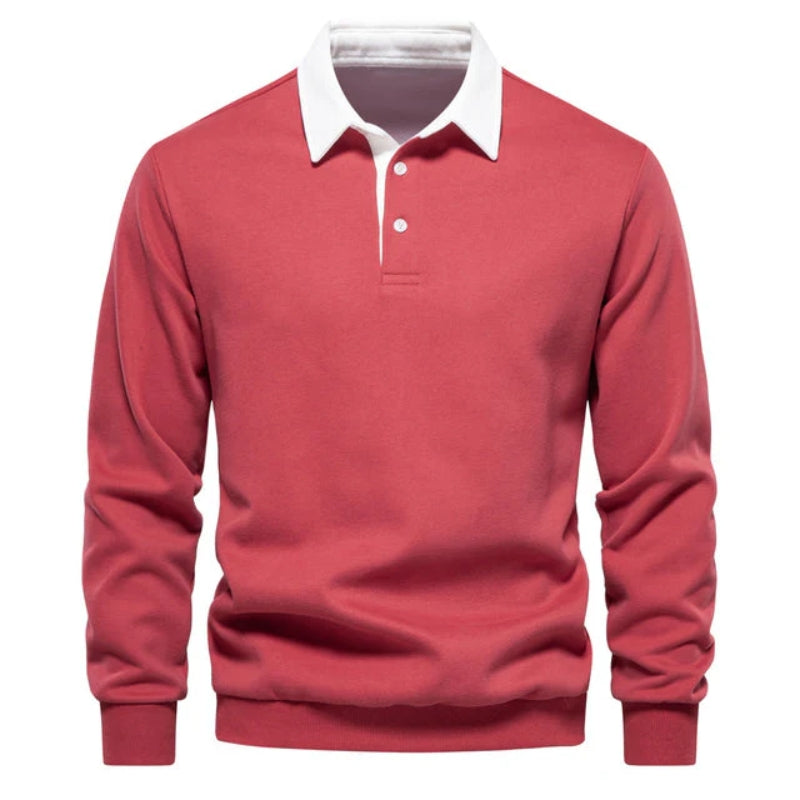 Men's Long Sleeve Polo Shirt with Contrast Collar