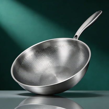 Hand-Hammered Titanium Wok Pan with Flat Base