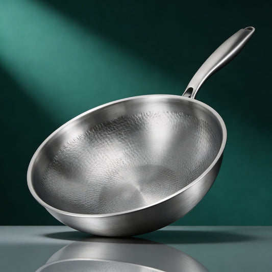 Hand-Hammered Titanium Wok Pan with Flat Base