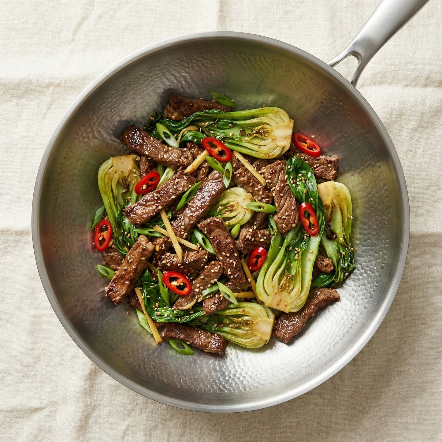 Hand-Hammered Titanium Wok Pan with Flat Base