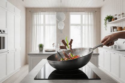 Hand-Hammered Titanium Wok Pan with Flat Base