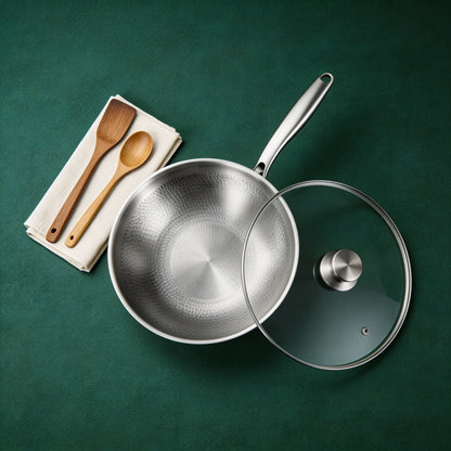 Hand-Hammered Titanium Wok Pan with Flat Base