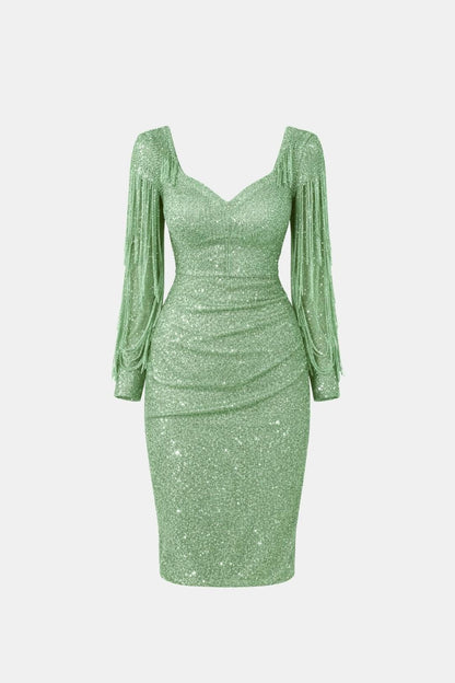 Lorena – Fringe Sleeve V-Neck Sequin Dress