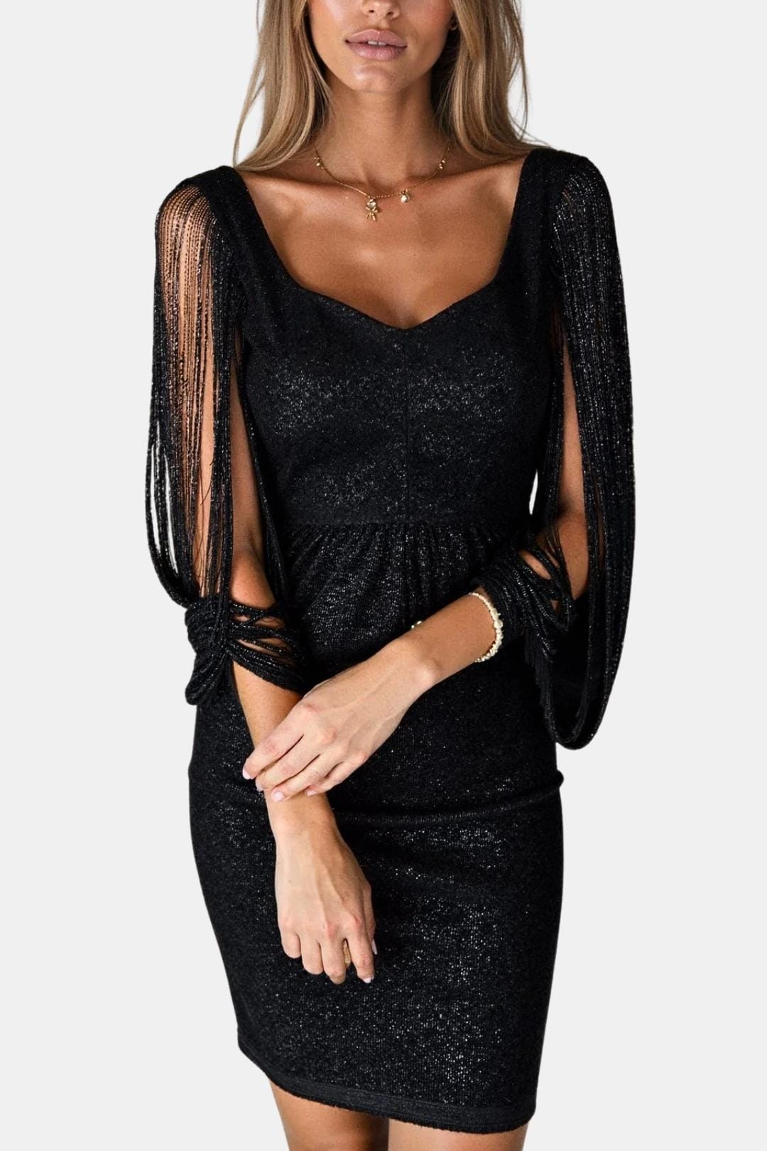 Lorena – Fringe Sleeve V-Neck Sequin Dress