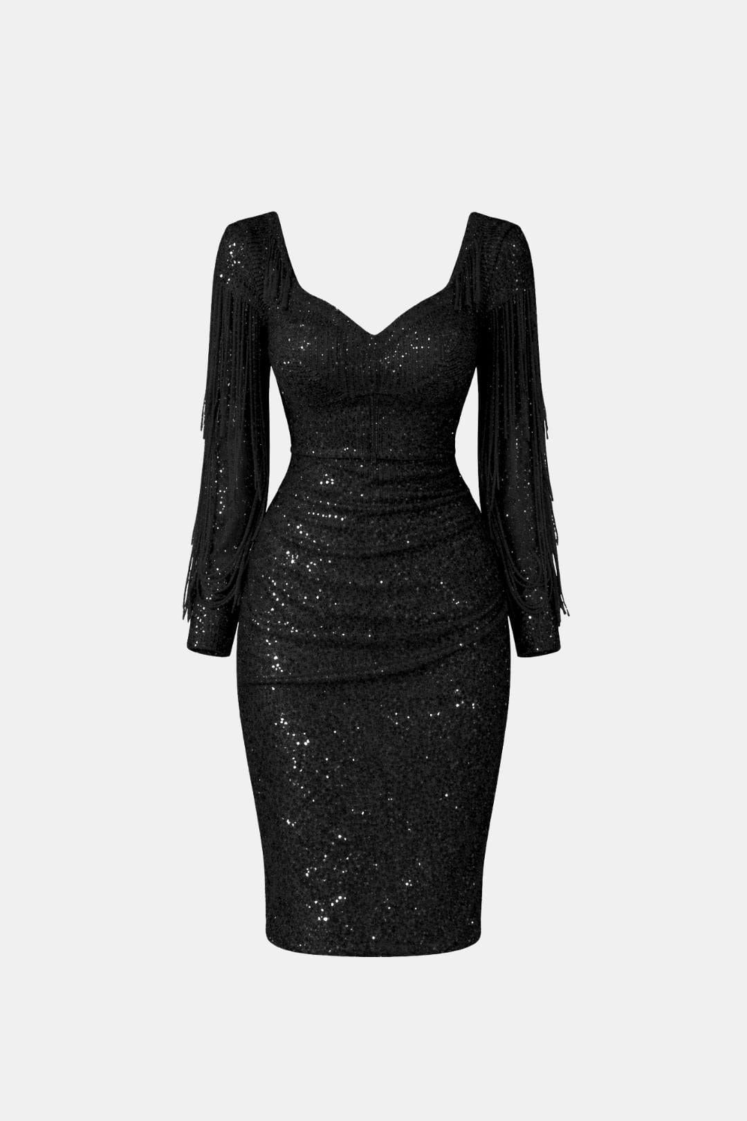 Lorena – Fringe Sleeve V-Neck Sequin Dress