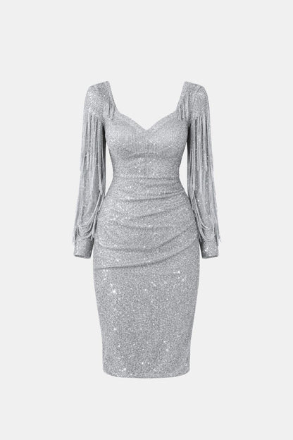 Lorena – Fringe Sleeve V-Neck Sequin Dress