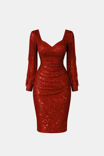 Lorena – Fringe Sleeve V-Neck Sequin Dress