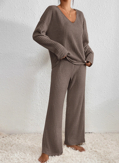 Loungewear sæt dame | Todelt ribstrikket comfy sæt