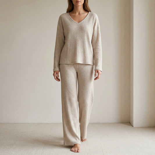 Loungewear sæt dame | Todelt ribstrikket comfy sæt