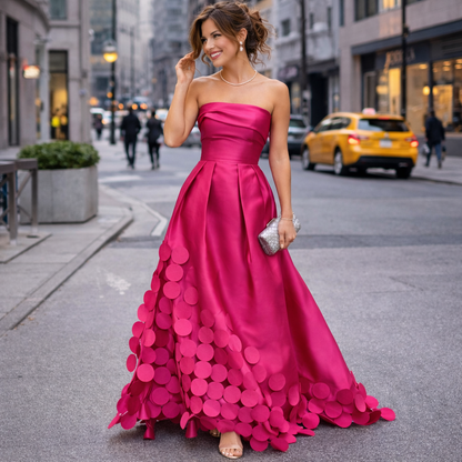 Lucía | Casual Ruched Strapless Patchwork Prom Dress | Chic Contemporary Style