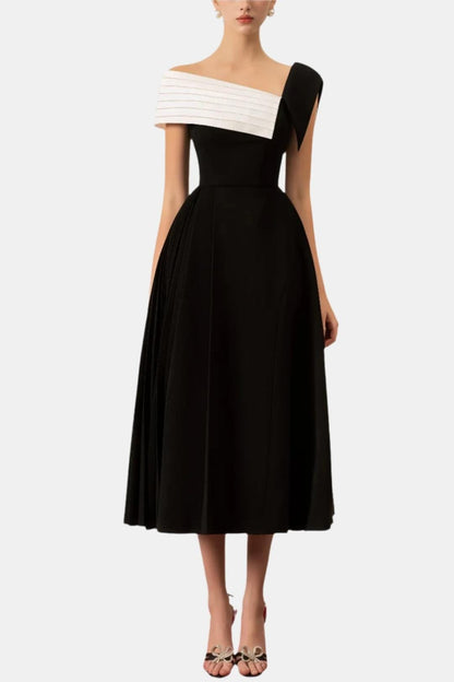 Ludy - Black & White One-Shoulder Midi Dress