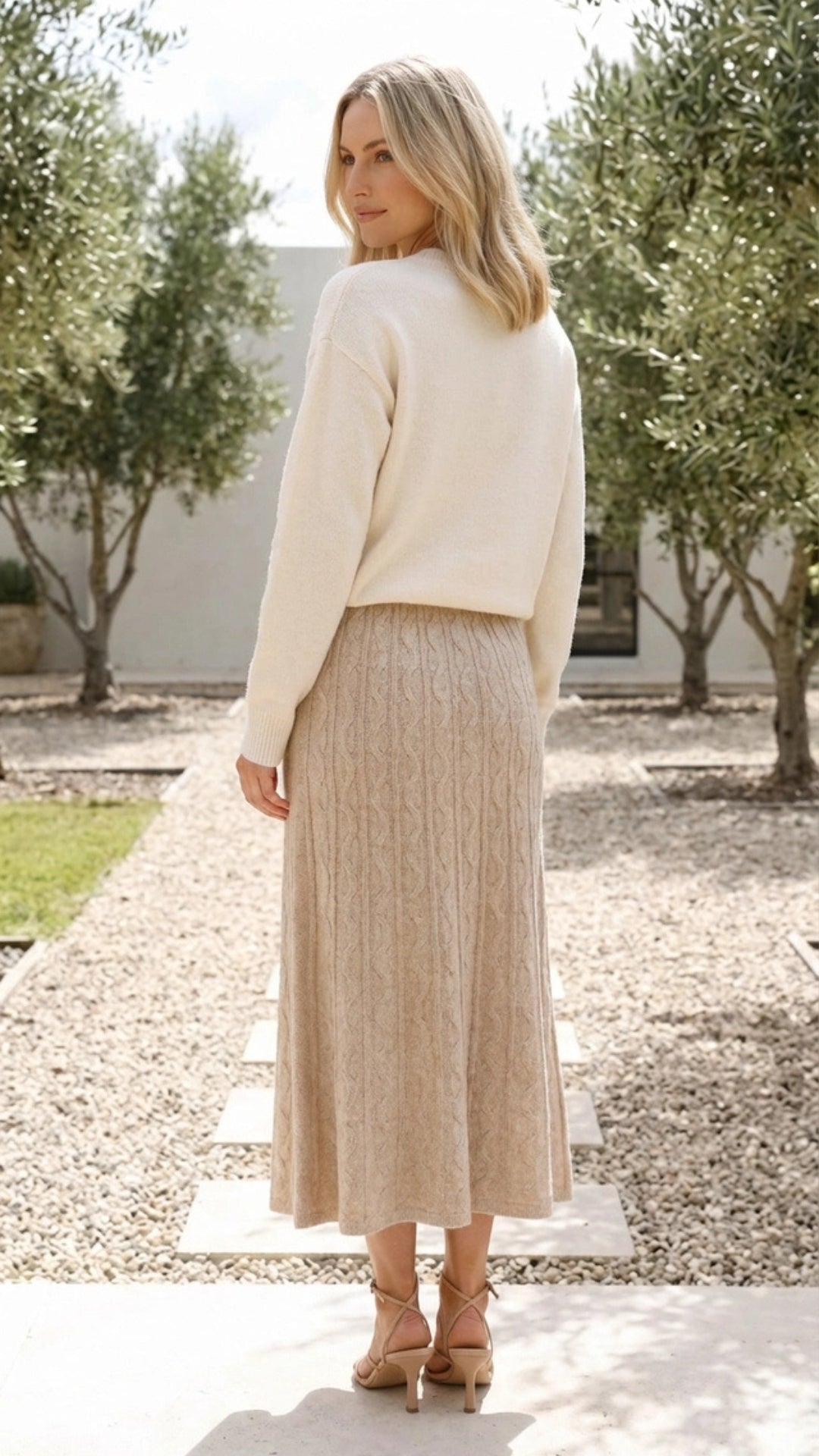 Women's Midi Knit Skirt A Line Elastic Waist