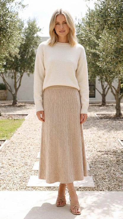 Women's Midi Knit Skirt A Line Elastic Waist